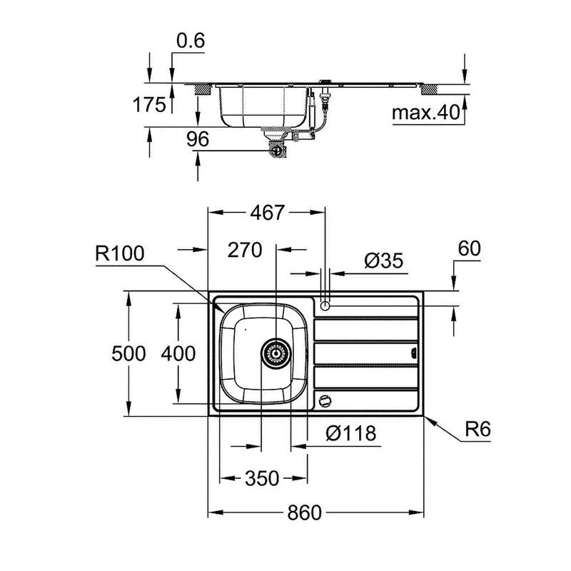 Grohe K200 Single Bowl Inset Sink Stainless Steel