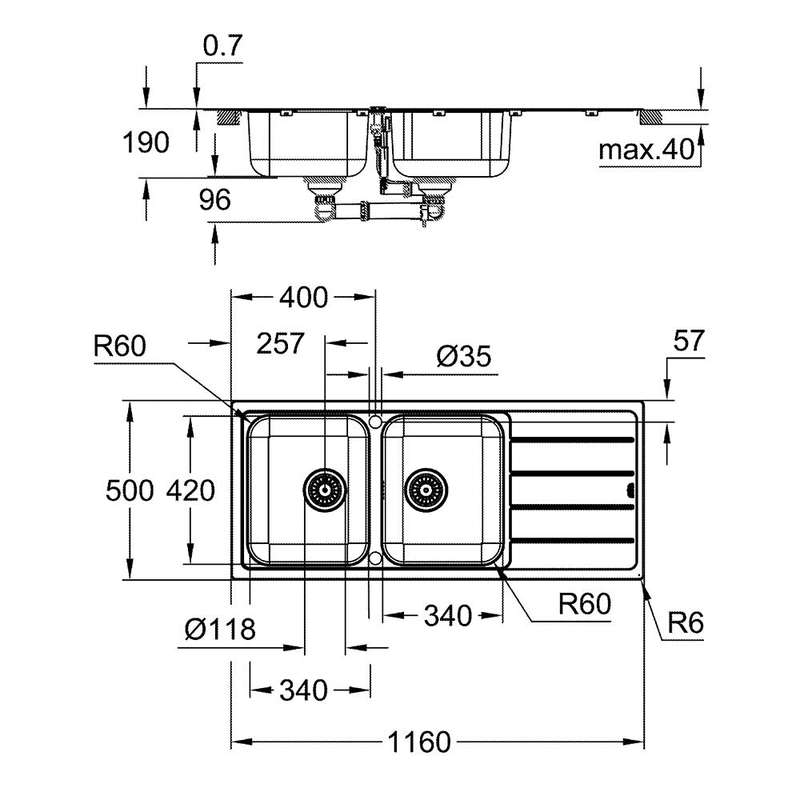 Grohe K500 Double Bowl Inset Sink Stainless Steel