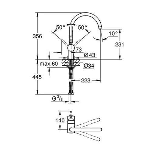 GROHE Minta Single Lever Kitchen Sink Mixer With Swivel C-Spout