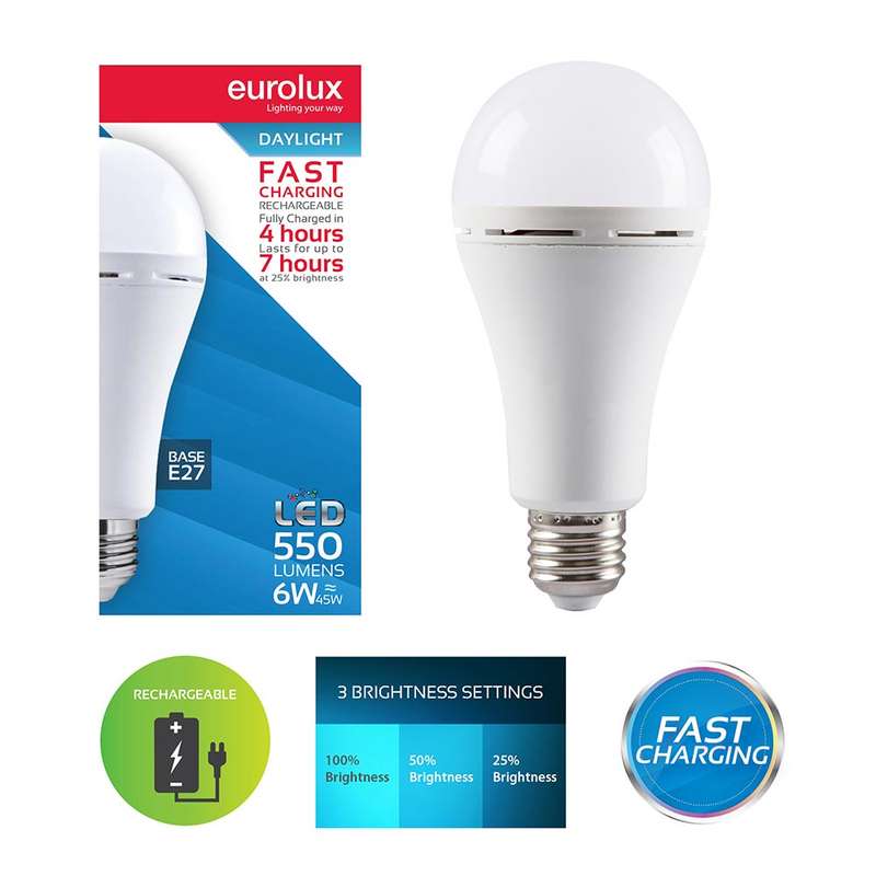 Eurolux LED Fast Charging Rechargeable Lamp E27 6W Daylight