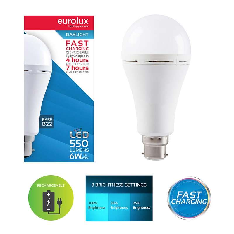 Eurolux LED Fast Charging Rechargeable Lamp B22 6W Daylight
