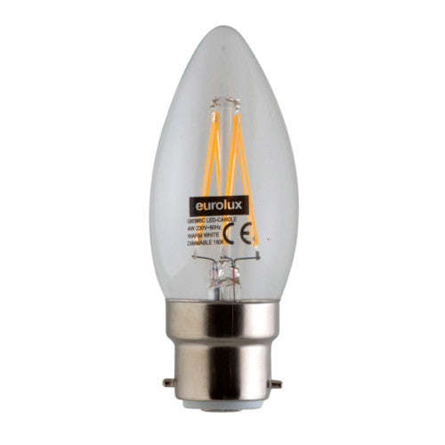 Eurolux LED Dimmable Clear Filament Candle Bulb B22 4W 400lm Warm White