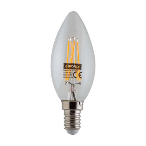 Eurolux LED Filament Candle Bulb E14 4W 400lm 3000K - Clear