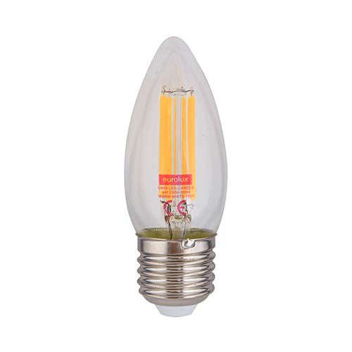 Eurolux LED Clear Filament Candle Bulb E27 4W 310lm Warm White
