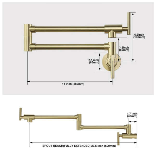 Trendy Taps Aurum Modern Line Pot Filler - Brushed Gold