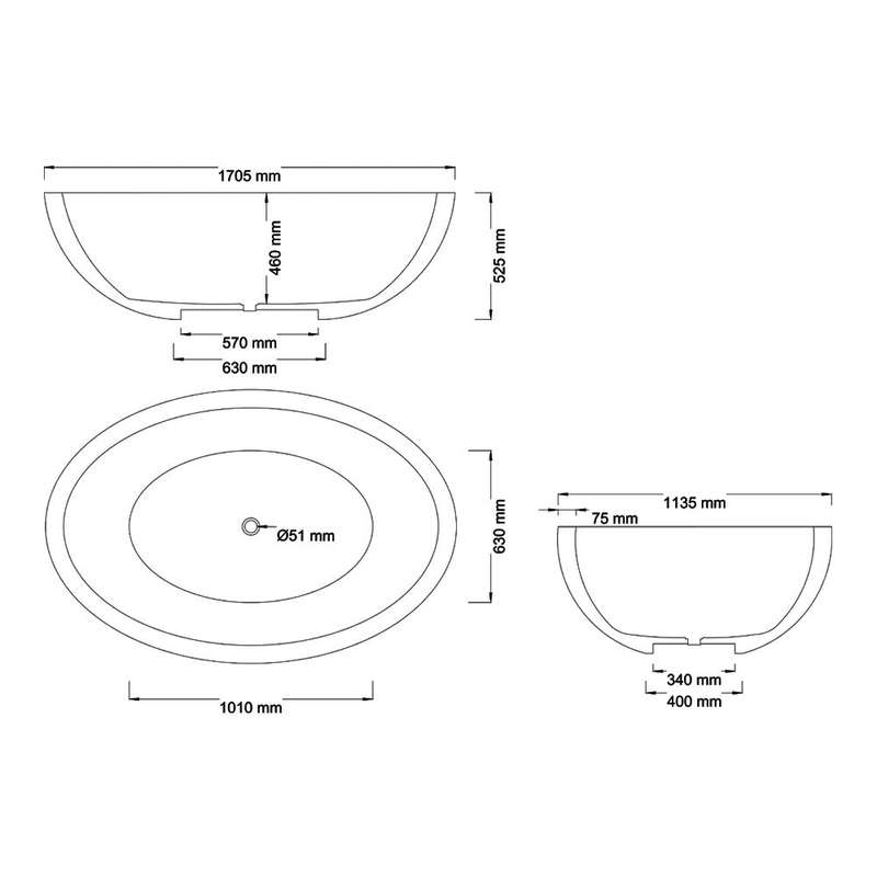 Crystallite Stone Ifumi Oval Bath