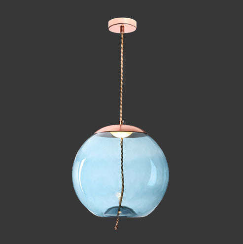 K. Light Orb Glass & Rope LED Pendant 3000K - Blue / Copper