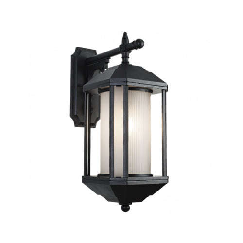 Bright Star Down Facing Aluminum Lantern with Frosted Glass - Black