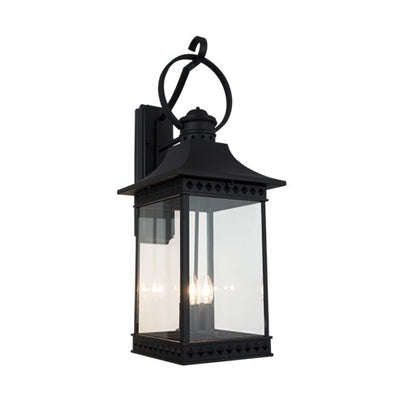Bright Star Down Facing Aluminium Lantern with Clear Glass - Black