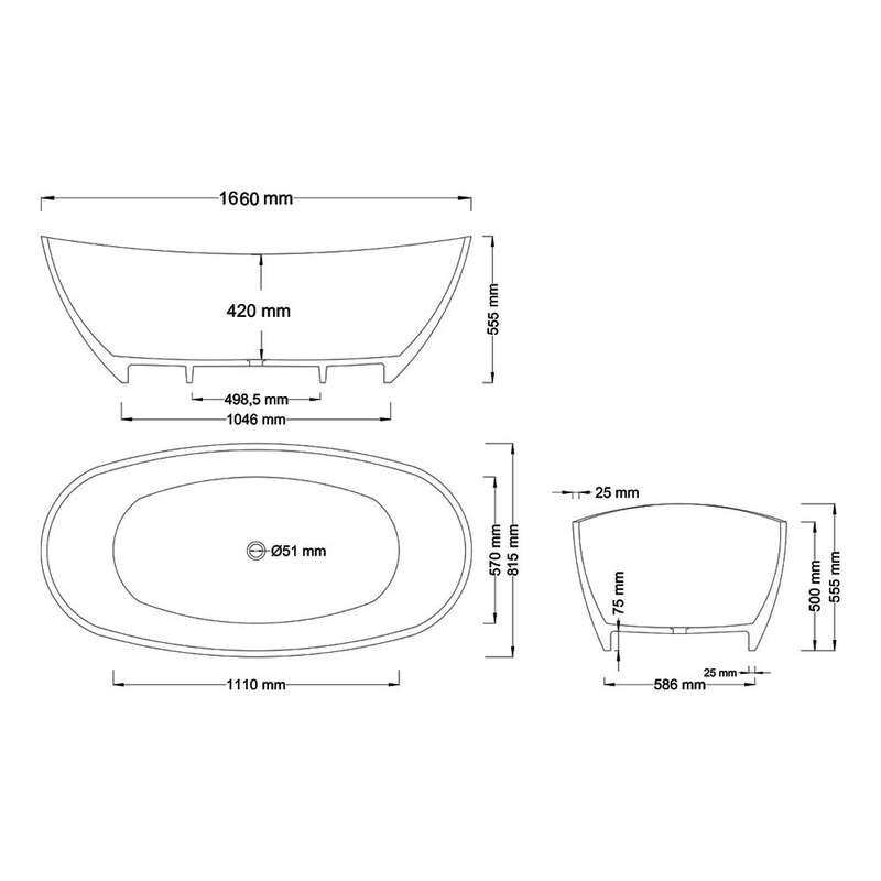 Crystallite Stone Layla 1.6 Slimline Bath
