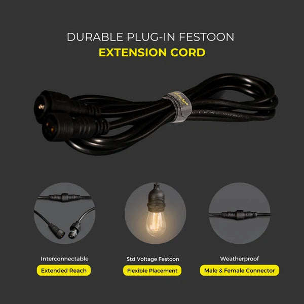 Litehouse Festoon Extension Cord 220-240V 2m - Black
