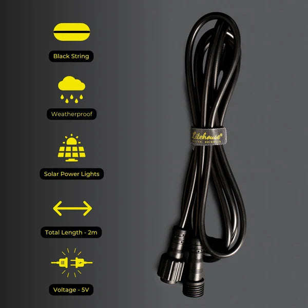 Litehouse Solar Festoon Extension Cord 5V 2m - Black