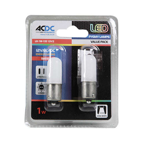 LED Pygmy Lamp Twin Pack BA15S 1W 12V 60-80lm 4200K