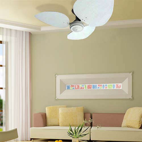 Solent High Breeze 100 3 Blade Ceiling Fan 1400mm - White Palm Leaf Oval