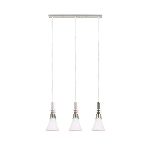 Bright Star Satin Chrome 3 Light Pendant with White Glass