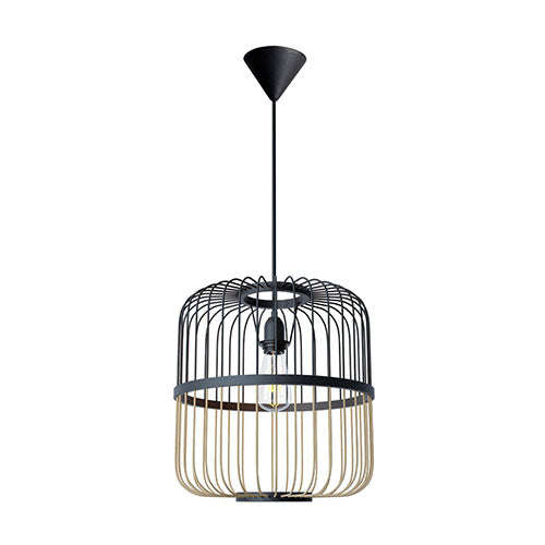 Bright Star Bamboo Cylinder Pendant - Black & Wood