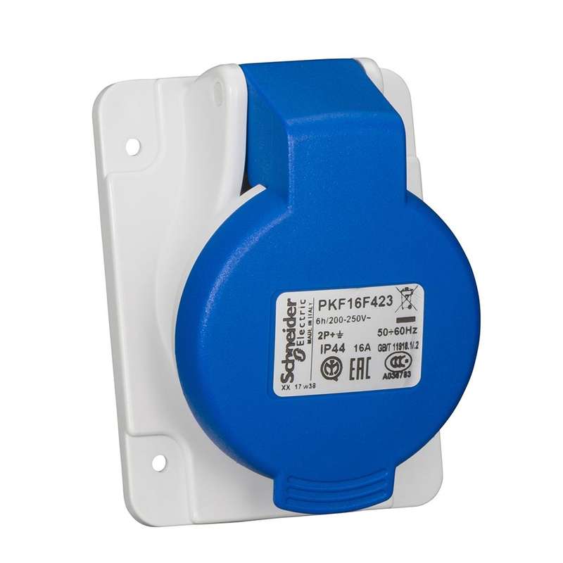 Schneider Electric Pratika 3 Pin Industrial Panel Mounted Angled Socket Splashproof