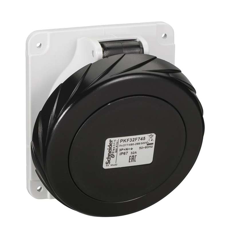 Schneider Electric Pratika 5 Pin Industrial Panel Mounted Angled Socket Waterproof
