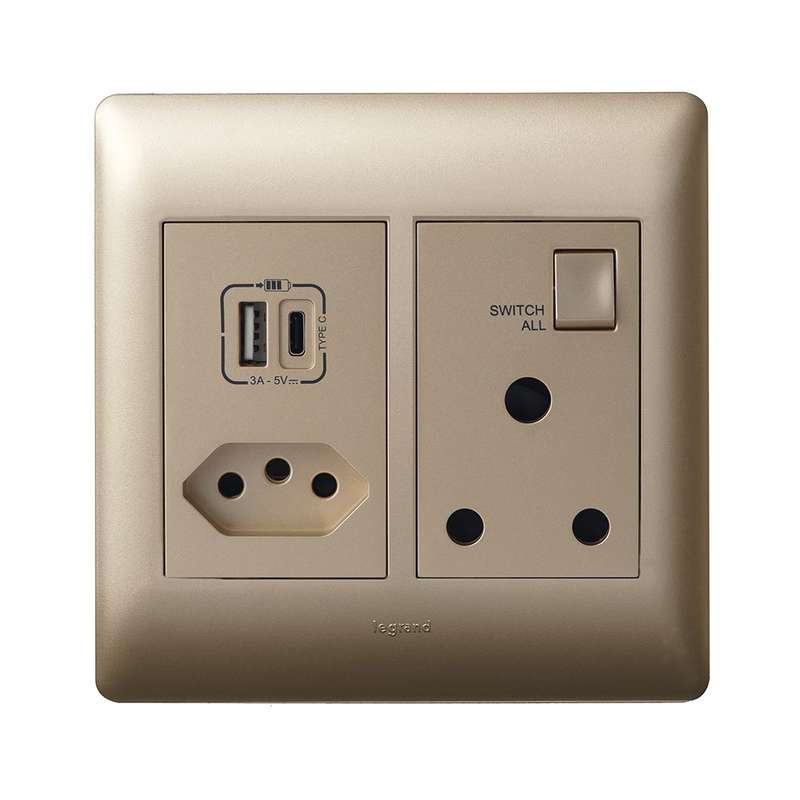 Legrand Ysalis RSA Slimline USB Type-A & Type-C Combo Socket 4 x 4