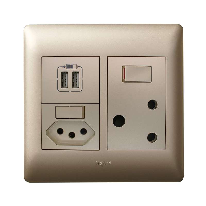 Legrand Ysalis RSA Switched Slimline USB Type-A Combo Socket 4 x 4
