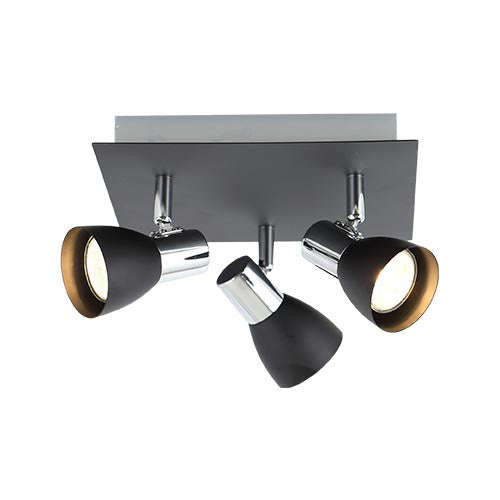 Bright Star Polished Chrome & Matt Black 3 Light Spotlight
