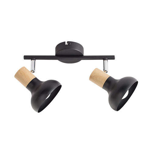 Bright Star Black Metal and Polished Chrome Spotlight with Wood Finish