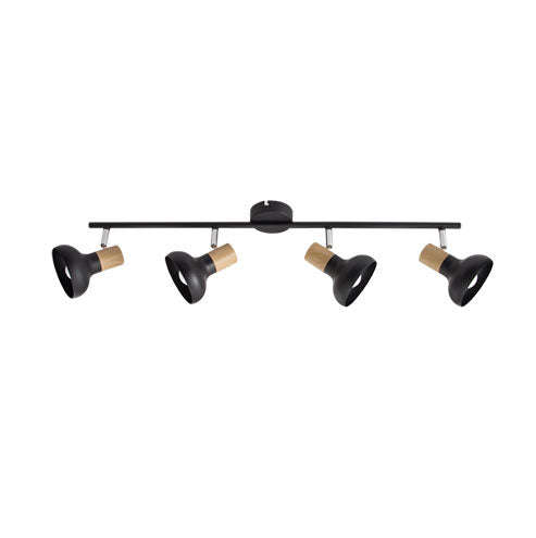 Bright Star Black Metal and Polished Chrome Spotlight with Wood Finish