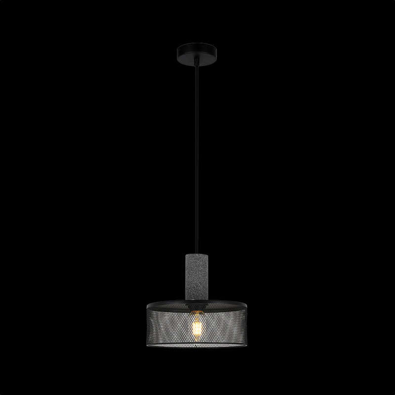 K. Light Midnight Mesh Round Pendant E27 40W - Stone & Black Mesh