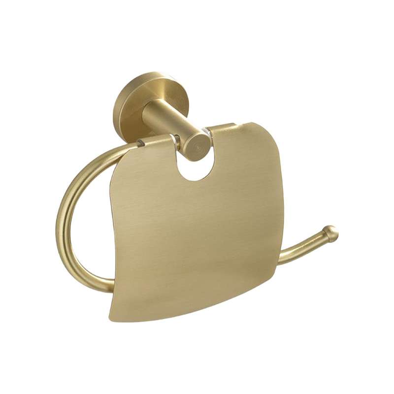 Toilet Roll Holder with Cover - Brushed Gold