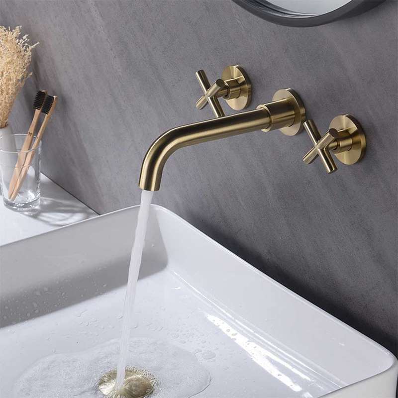 Trendy Taps Aurum Dual Handle Wall Mounted Mixer - Brushed Gold