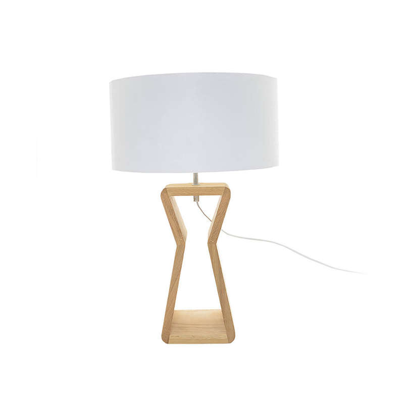 Hourglass Davenport Table Lamp with White Shade- Oak