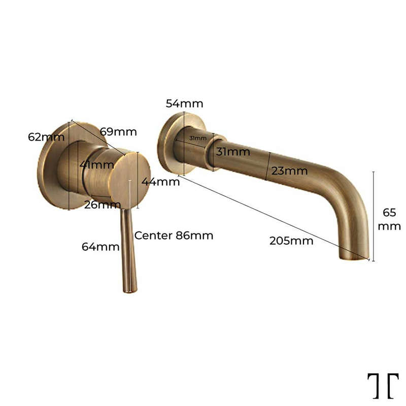 Trendy Taps Cuivre Basin Spout and Mixer - Brass
