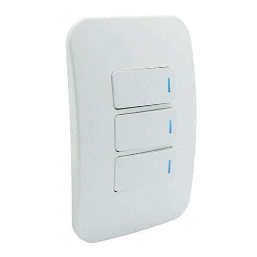 VETi 1 3 Lever 1-Way Light Switch with Locator 4 x 2 - White Modules
