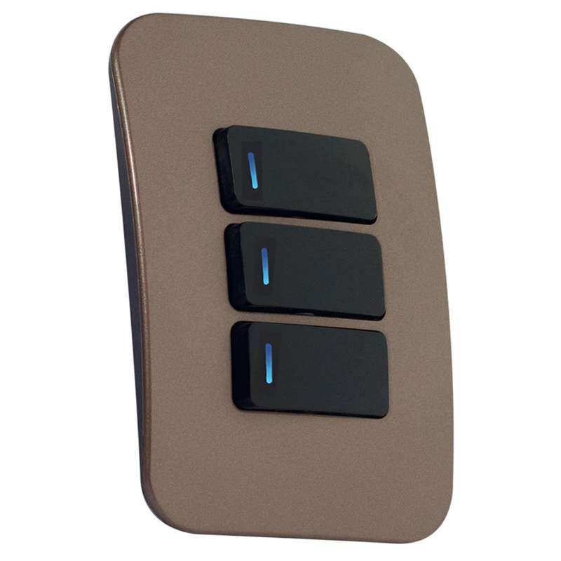 VETi 1 3 Lever 1-Way Light Switch with Locator 4 x 2 - Black Modules