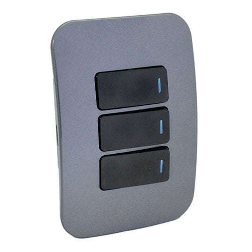 VETi 1 3 Lever 1-Way Light Switch with Locator 4 x 2 - Black Modules