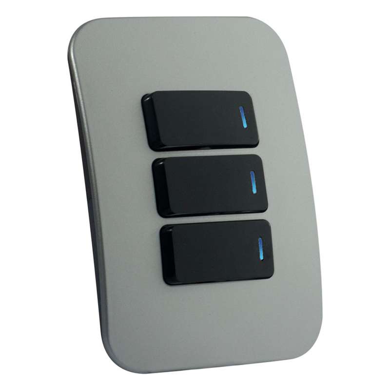 VETi 1 3 Lever 1-Way Light Switch with Locator 4 x 2 - Black Modules