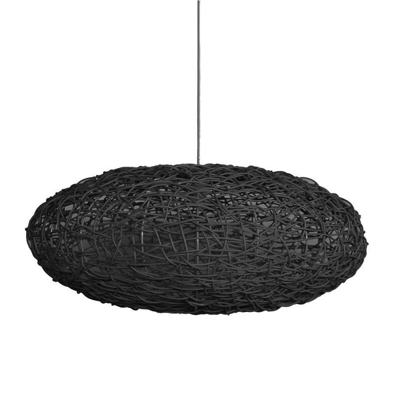 Synthetic Resin Woven Oval Eclipse Pendant - Black