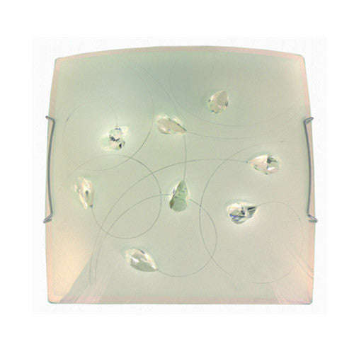 Bright Star Frosted Floral Patterned Glass with Crystals and Polished Chrome Clips