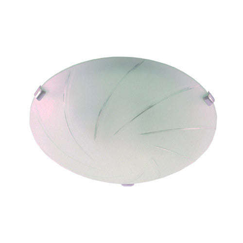 Bright Star Metal Base with linear Patterned Frosted Glass and Chrome Clips Ceiling Light 400mm
