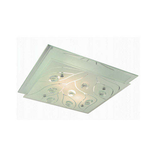 Bright Star Polished Chrome with Frosted Glass and Crystals Square Ceiling Light 420mm
