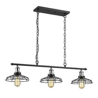 Grid- Iron 3 Light Black Chrome Pendant