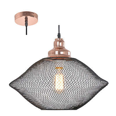 Pressed Oval shaped 40W Metal Mesh Pendant - Matt Black