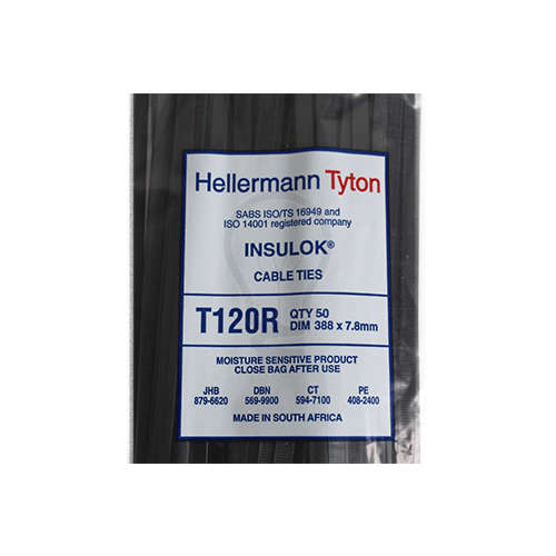 HellermannTyton Cable Tie T120RBK 7.6 x 390mm - Black (100)