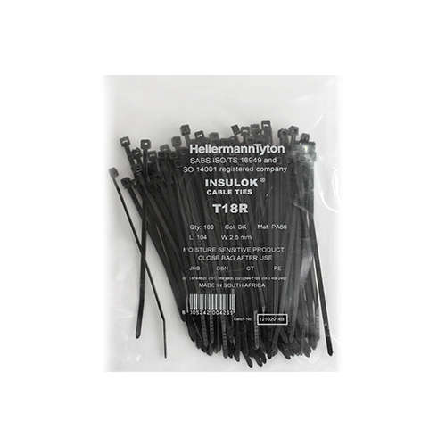Cable Ties T18R 2.5 x 104mm -  Black (100)