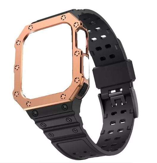 Shockproof TPU Strap and Case for Apple Watch Series 6 7 8 and SE 38 40 41 - Black and Gold