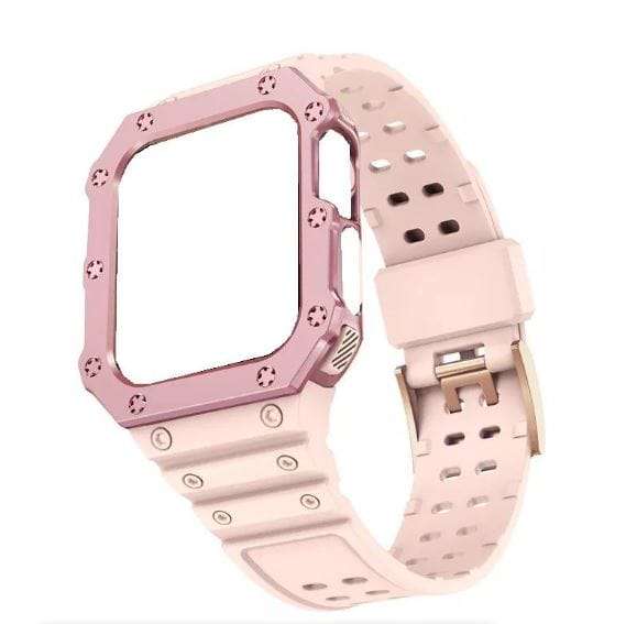 Shockproof TPU Strap and Case for Apple Watch Series 6 7 8 and SE 42 44 45 - Pink