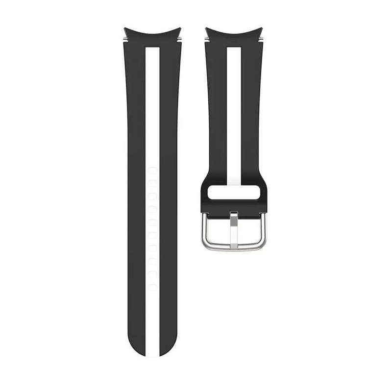 Silicone Watch Band For Samsung Galaxy Watch 5 and 5 Pro Watch 4/ Classic - Black with White Stripe