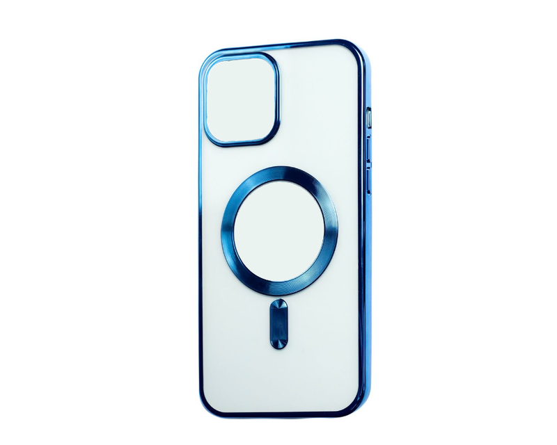 Electroplated MagSafe Cover Built-in Clear Lens Protector for iPhone 15 plus - Blue