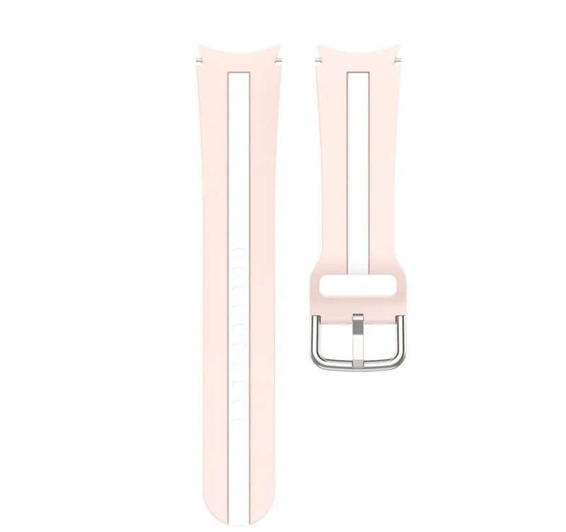 Silicone Watch Band For Samsung Galaxy Watch 5 and 5 Pro Watch 4/ Classic - Pink with White Stripe