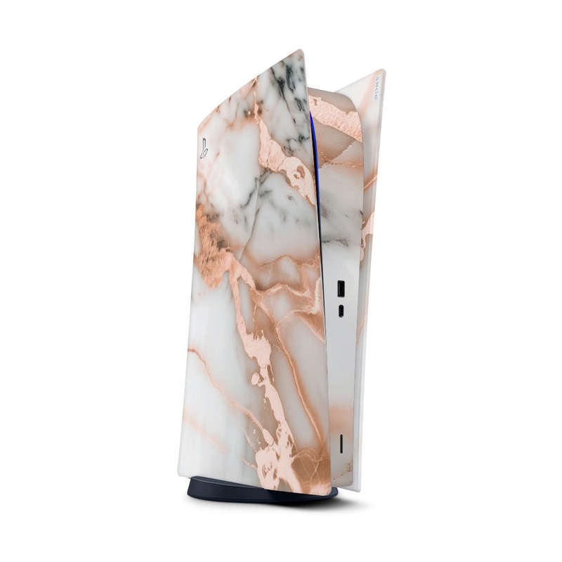 Decal Sticker Skin For PS5 Digital: Marble Rose Gold Accents
